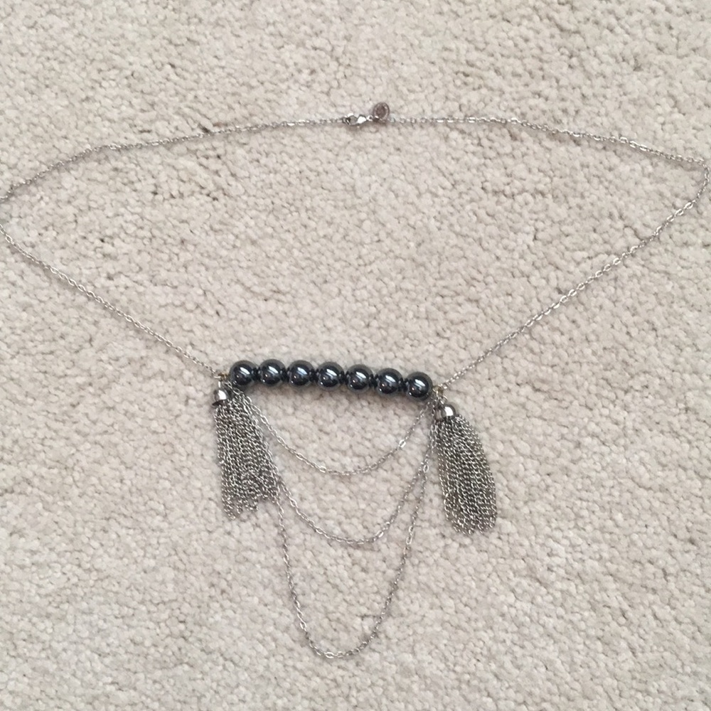 Anthropologie silver necklace with black stones